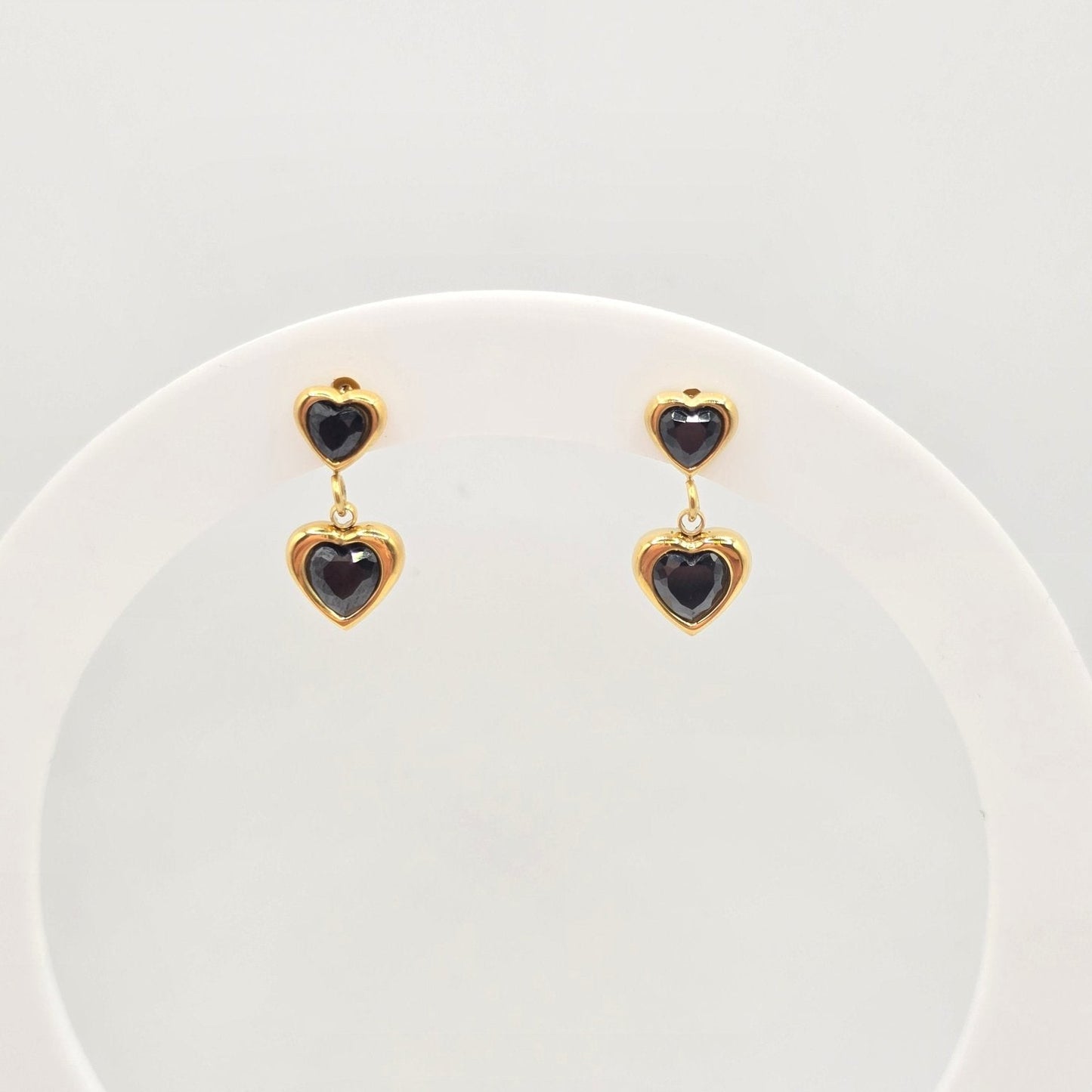 delicate gold black drop heart earrings waterproof