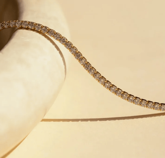 delicate thin gold tennis necklace sweatproof