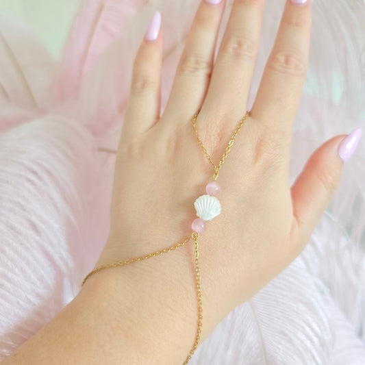 dainty gold waterproof shell pink hand chain