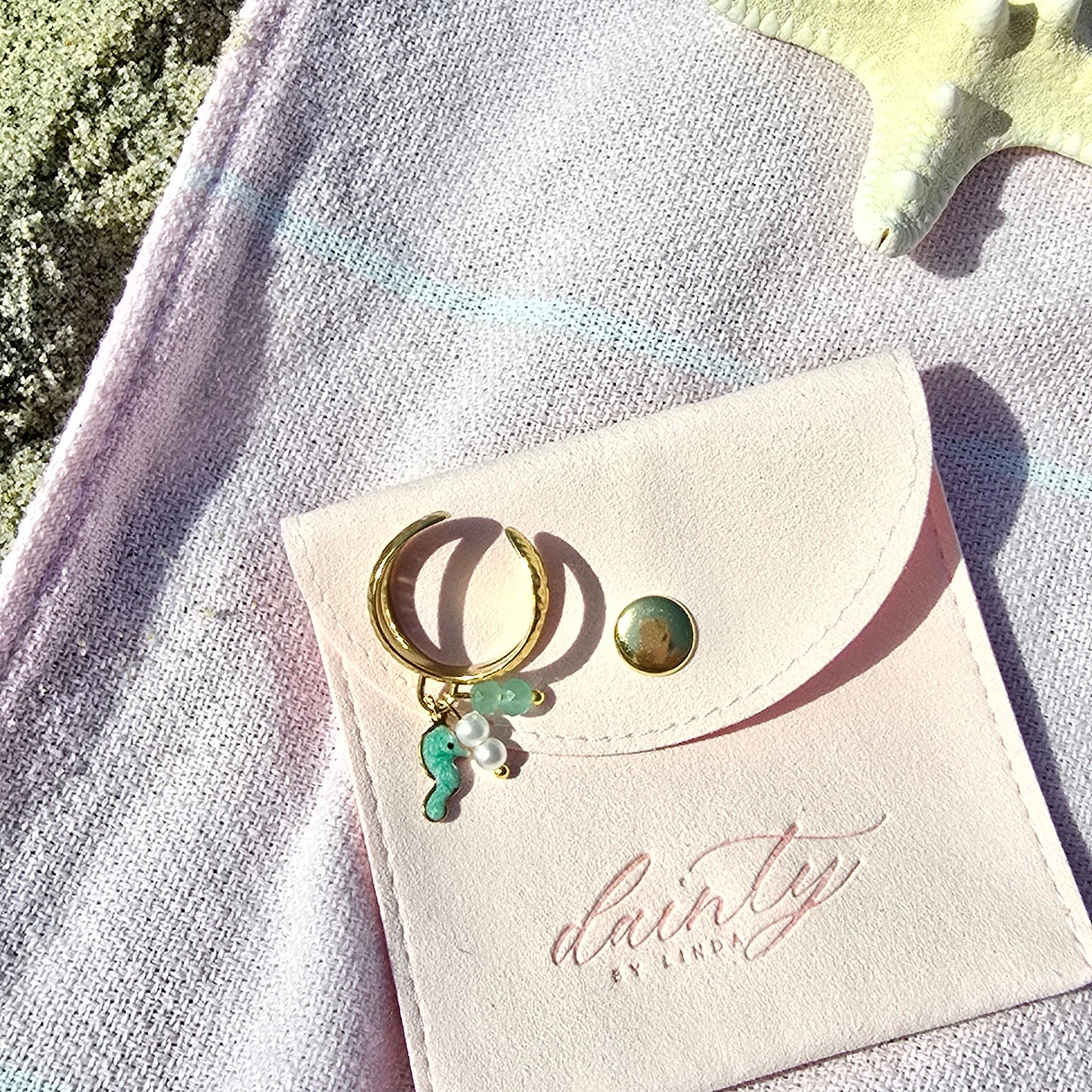 dainty seahorse dangle ring beach vacation jewelry