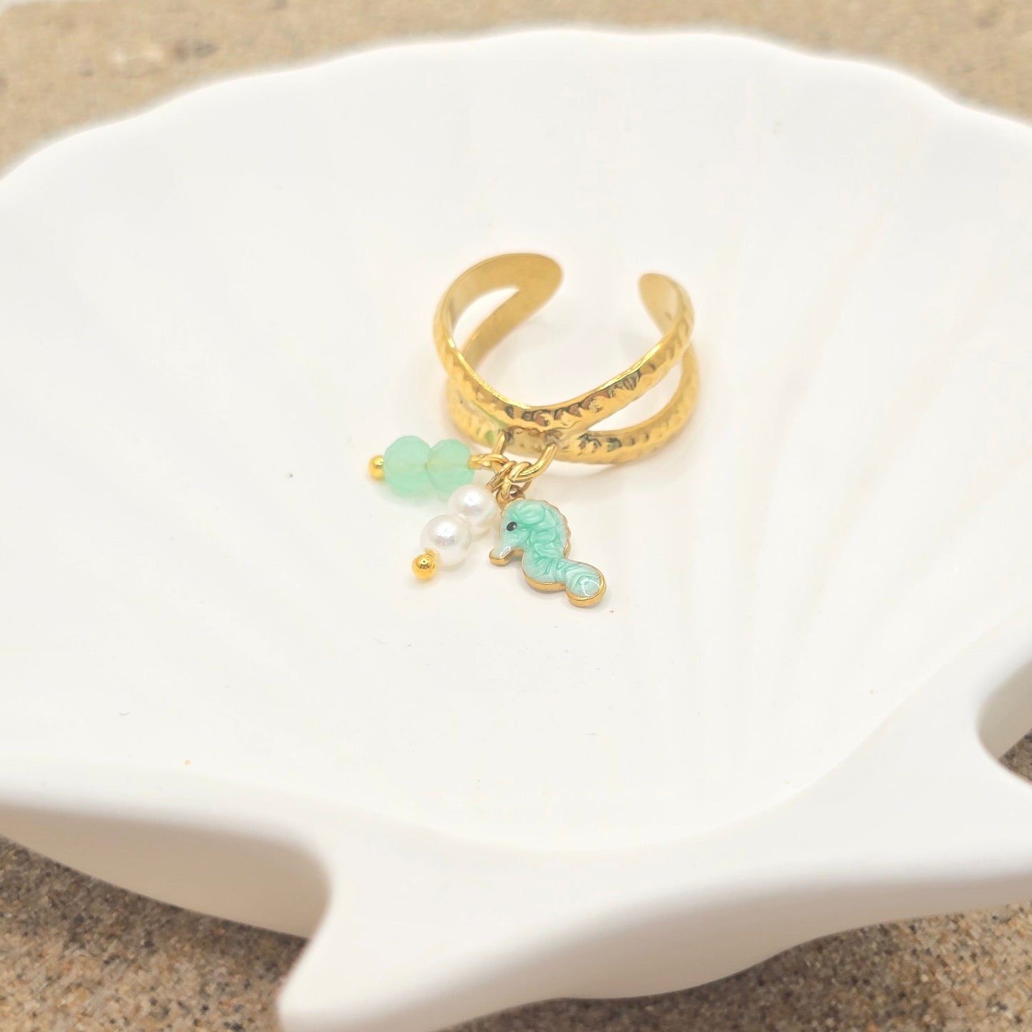 dainty seahorse open ring beach jewelry