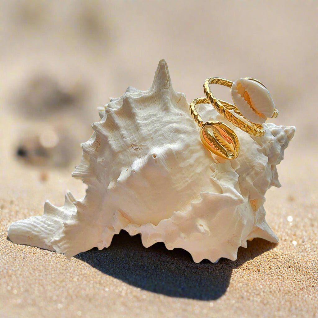 delicate tarnish free gold shell vacation ring jewelry beach waterproof