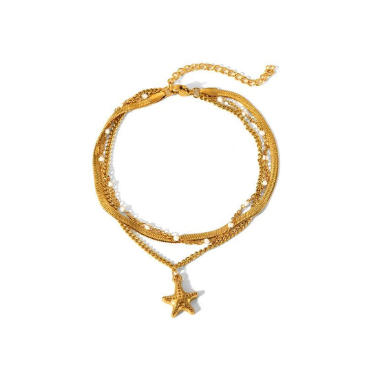delicate tarnish free starfish triple anklet beach vacation jewelry