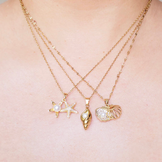 dainty gold sea inspired necklaces beach jewelry