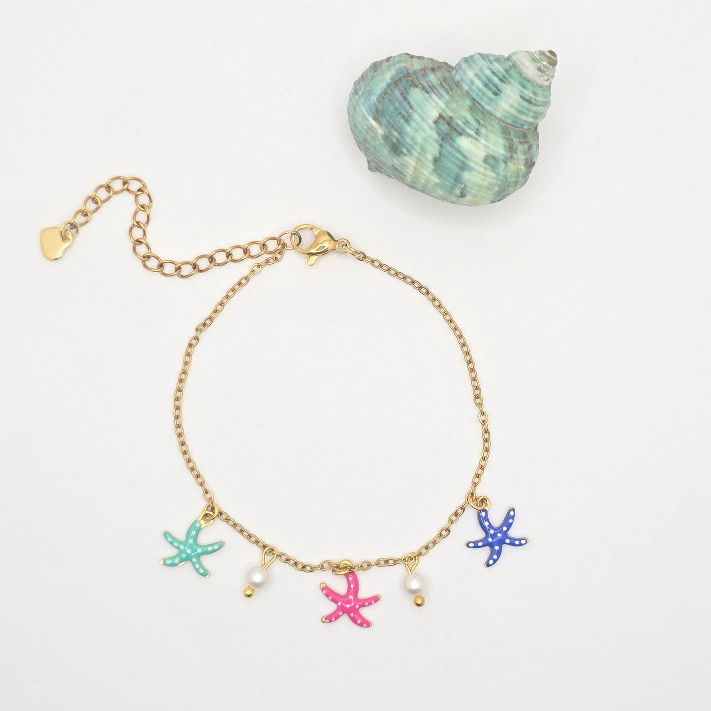 dainty dangly tiny starfish pearl bracelet