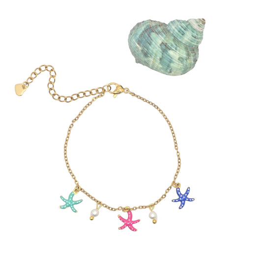 dainty dangly tiny starfish pearl bracelet