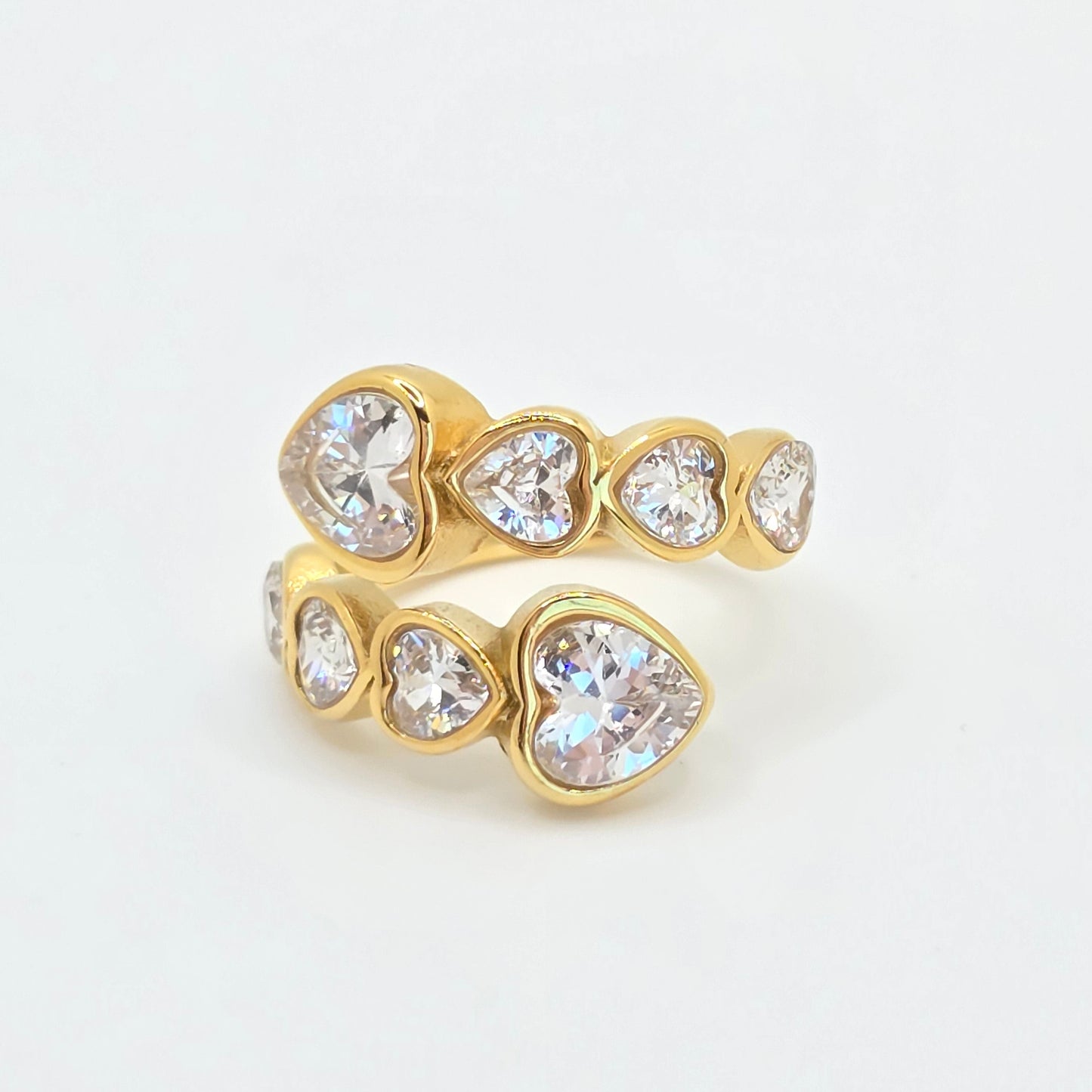 diamond hearts gold statement ring