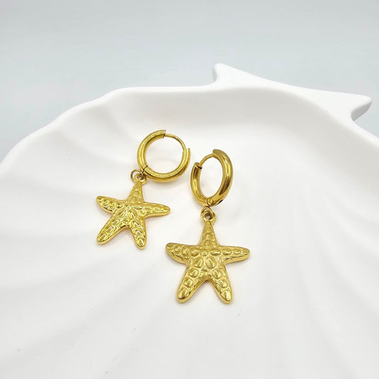 gold beach jewelry starfish hoop earrings