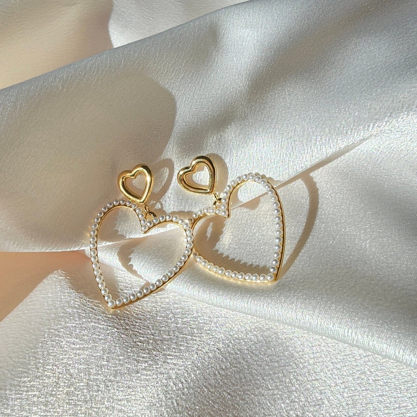 perfect gift double heart gold earrings