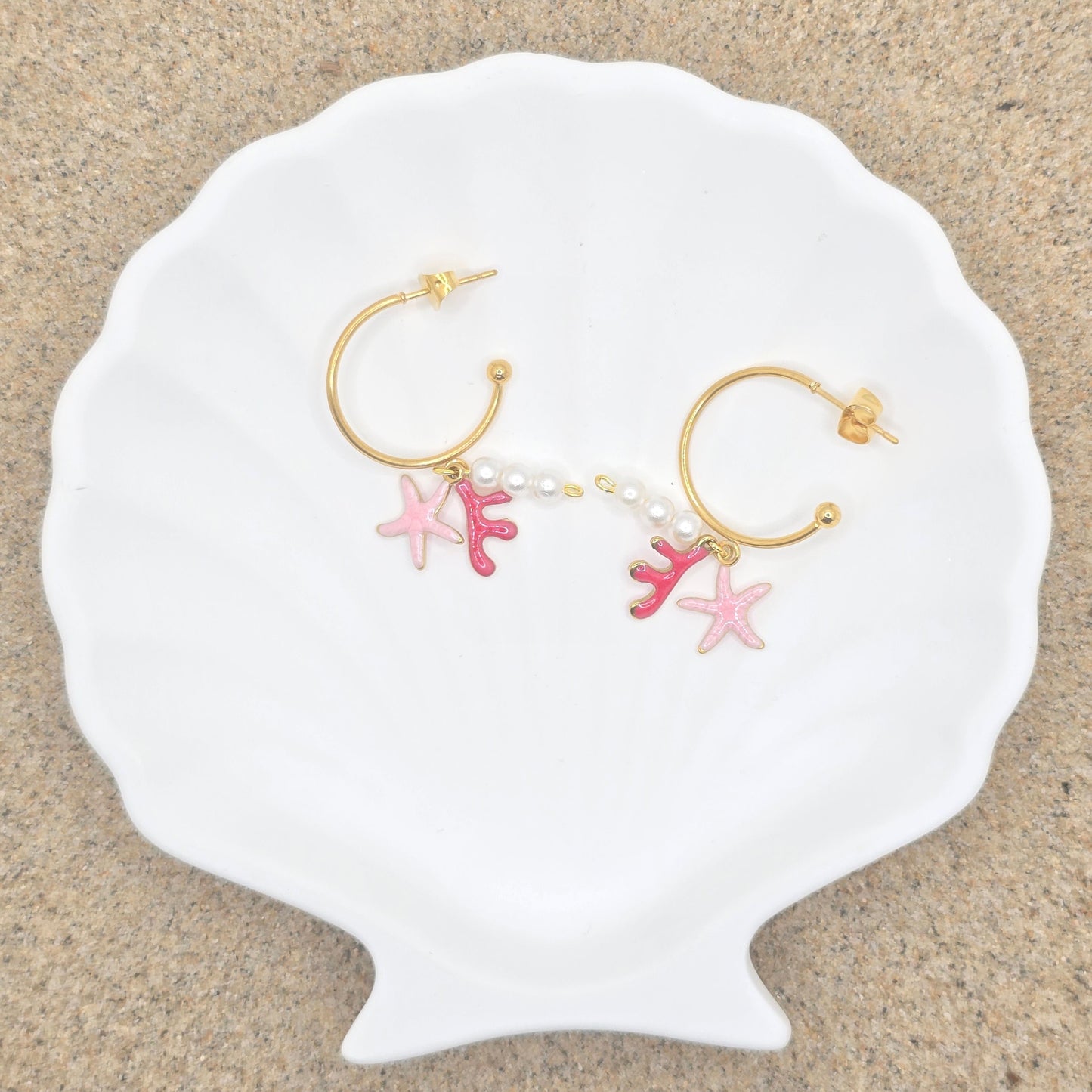 tiny ocean beach gold waterproof earrings