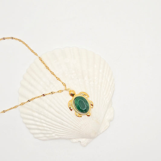 Turtle of Time Necklace Emerald