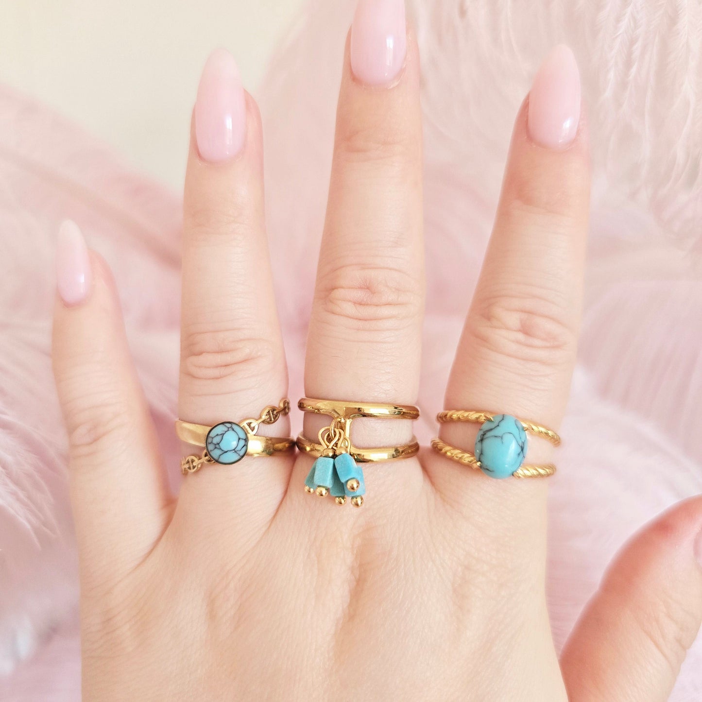 dainty gold turquoise rings