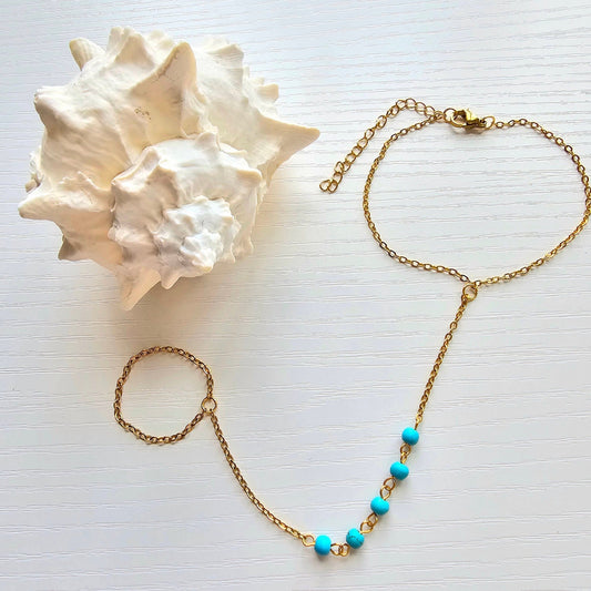 dainty gold turquoise hand bracelet waterproof tarnish free beach jewelry