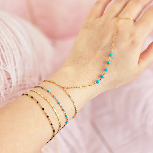 turquoise hand chain black bracelet gold waterproof stackable