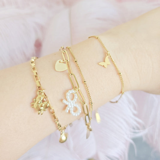 dainty cute butterfly gold bracelet pearl bow hearts ocean beach jewelry