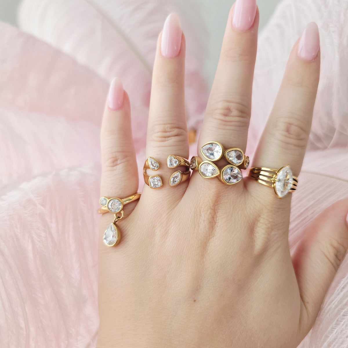 gold waterproof stunning cz rings on
