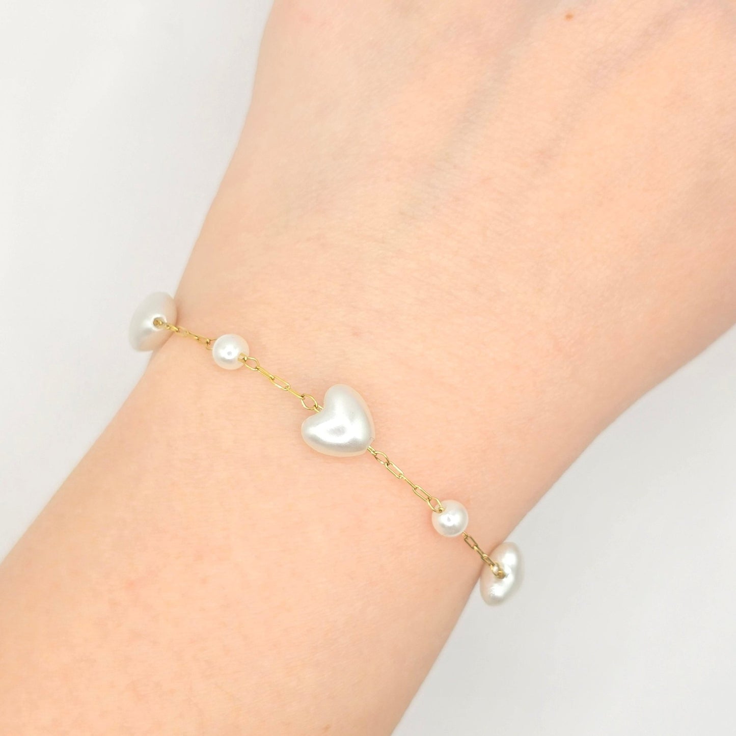 dainty pearl heart bracelet gold waterproof