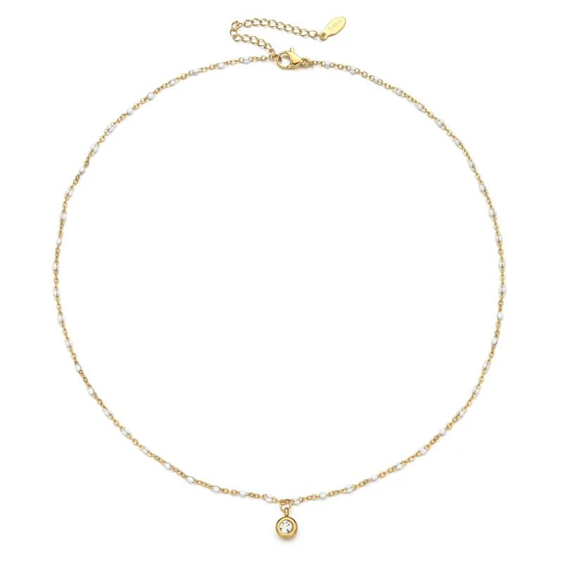 delicate tarnish free layering white beaded necklace
