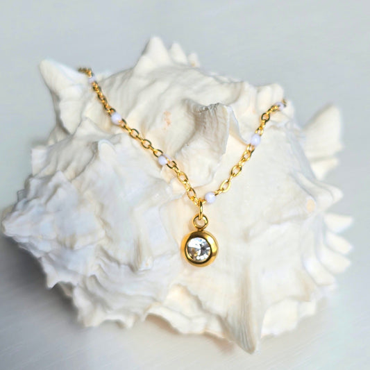 dainty white beaded waterproof layering necklace gold
