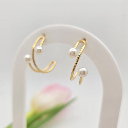 light weight gold hoop earrings pearl