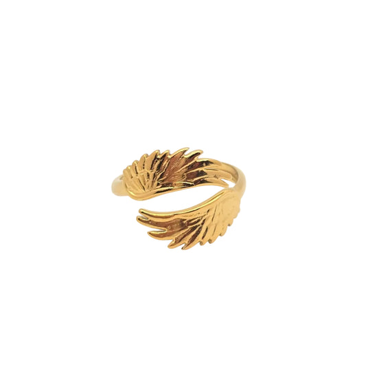 gold waterproof angel wings ring