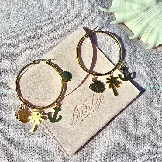 perfect vacation gold hoop charm earrings