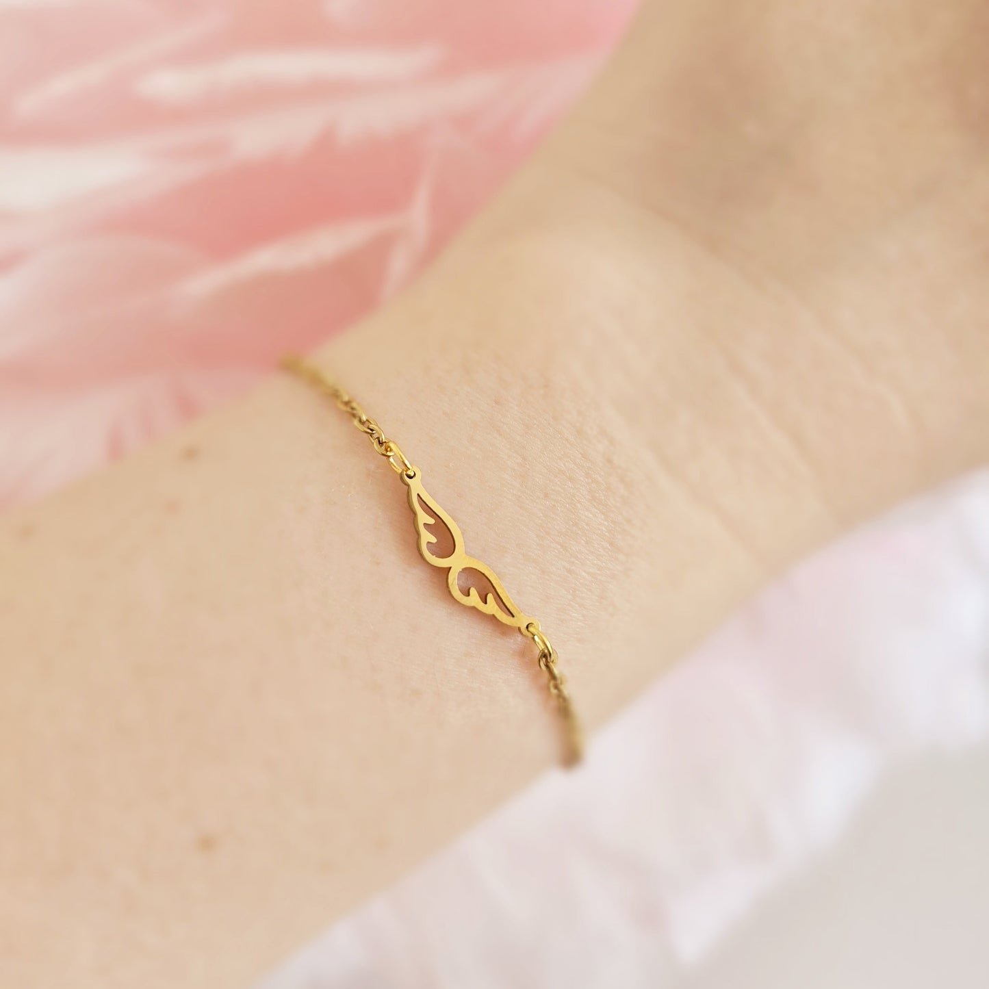 angel wings gold bracelet protection dainty