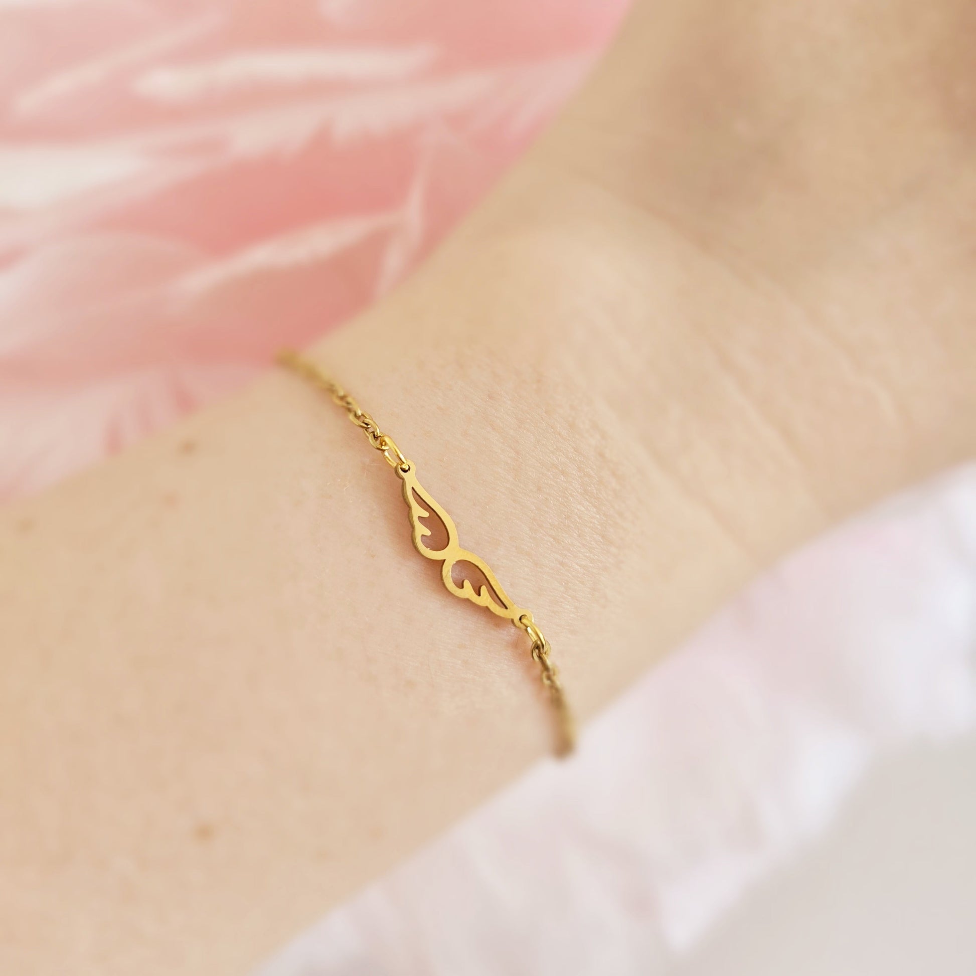 angel wings gold bracelet protection dainty