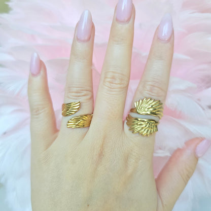 dainty gold waterproof angel wings rings