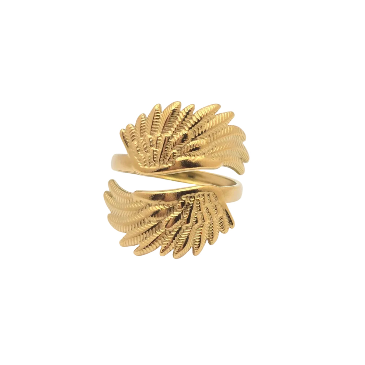 gold waterproof angel wings ring