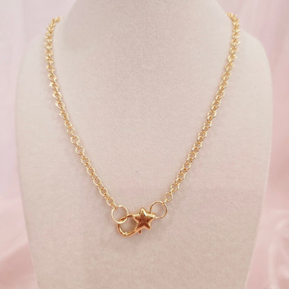 dainty gold star connector charm necklace