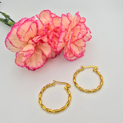 gold bamboo earrings hoop lightweight