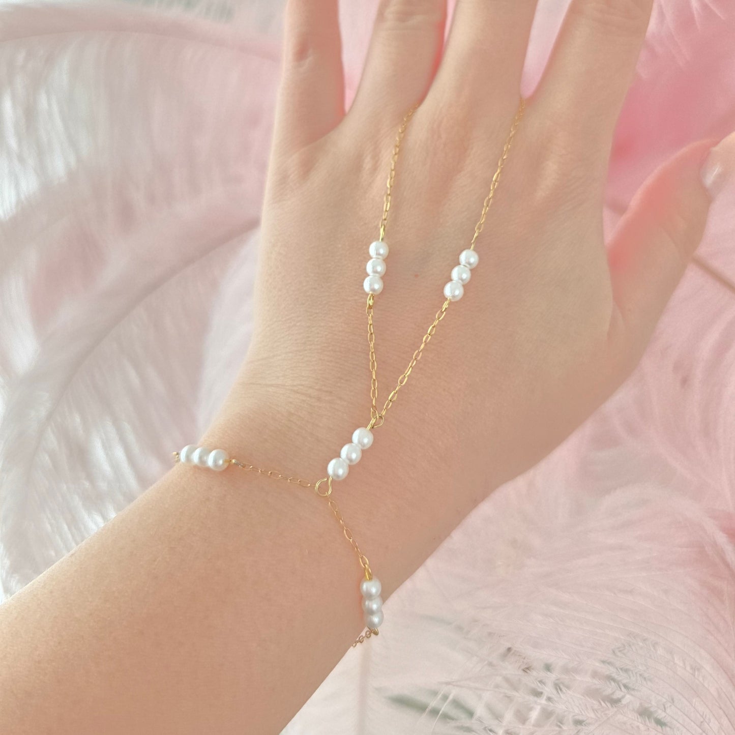 unique gold pearl hand chain jewelry