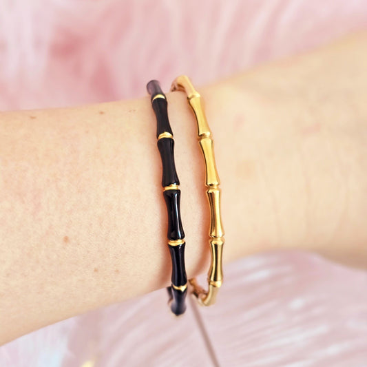 dainty gold black bamboo waterproof bangle