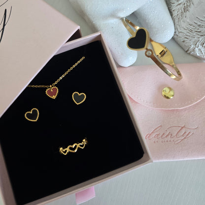 dainty black and red heart jewelry set