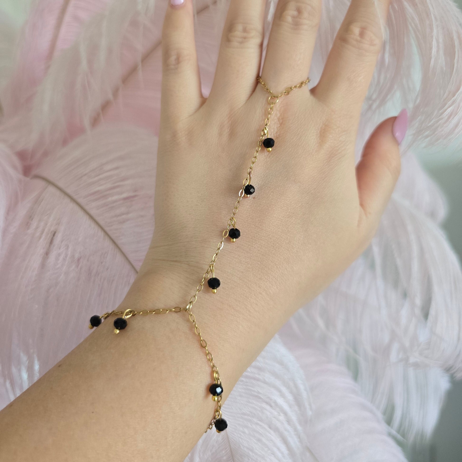 tiny black beads hand chain unique jewelry