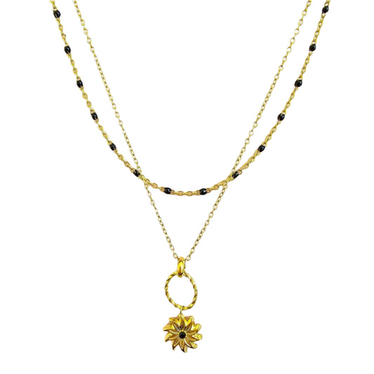 double gold necklace black beaded jewelry