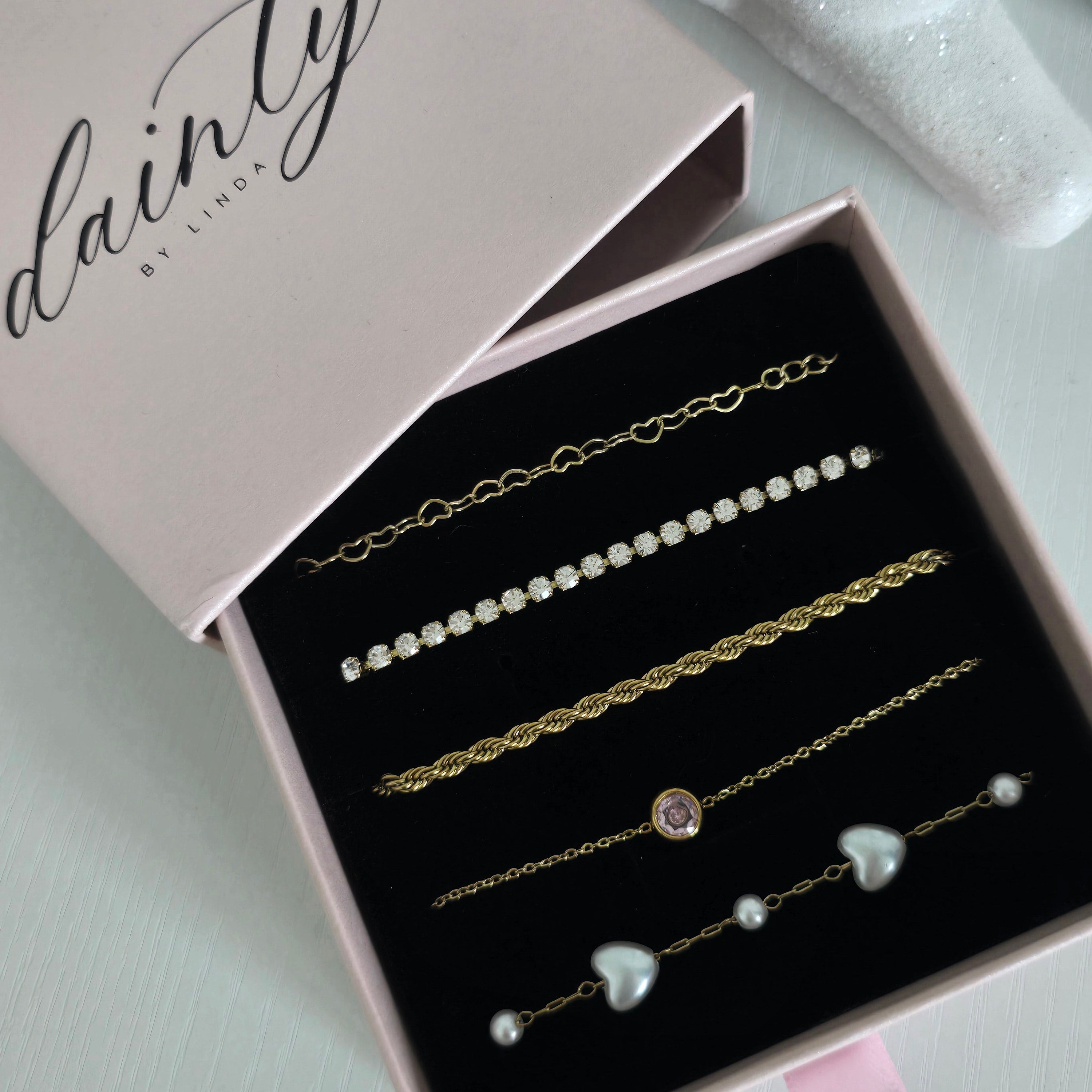 gold waterproof dainty bracelet stack