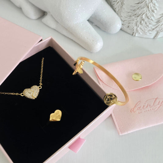 gold dainty heart break jewelry set