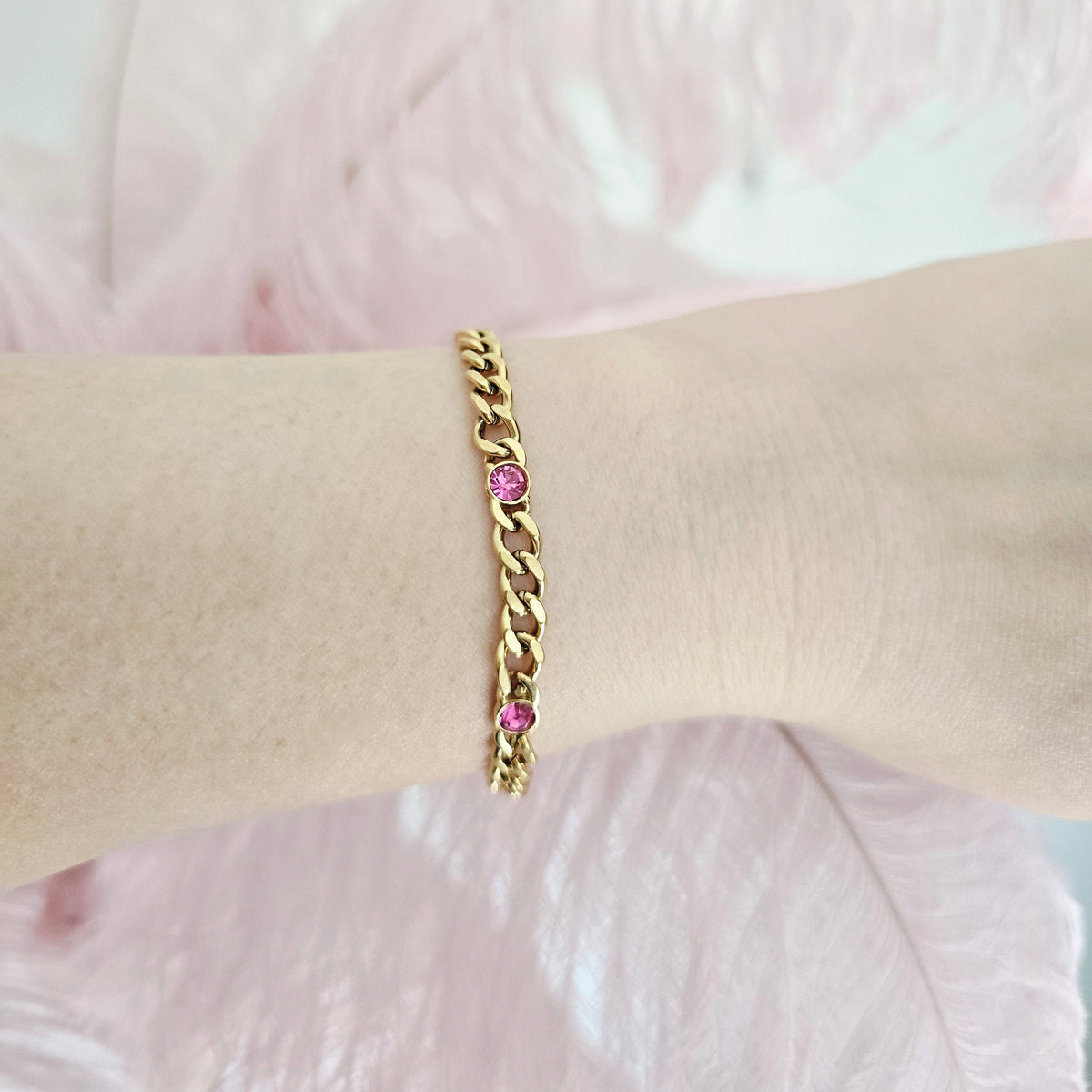 dainty gold pink bracelet stacking