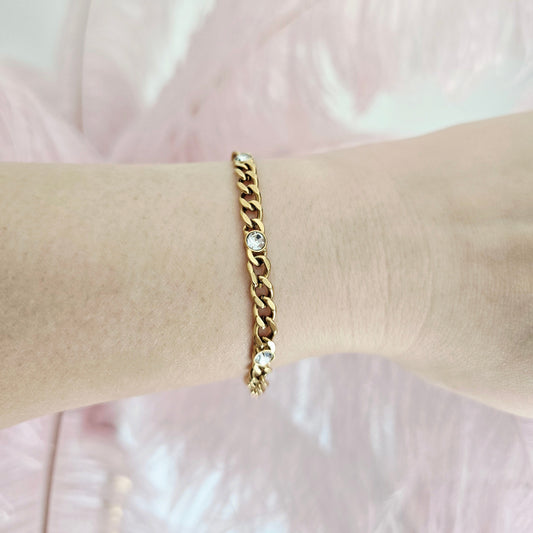 gold waterproof stacking bracelet diamond cz
