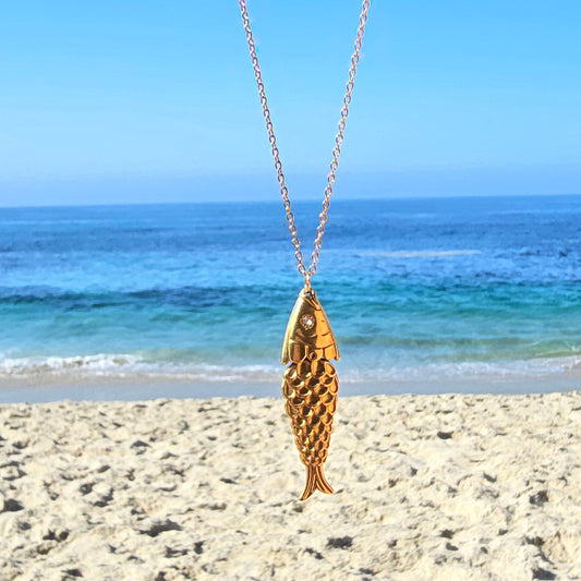 large statement fish gold necklace layering beach jewelry 