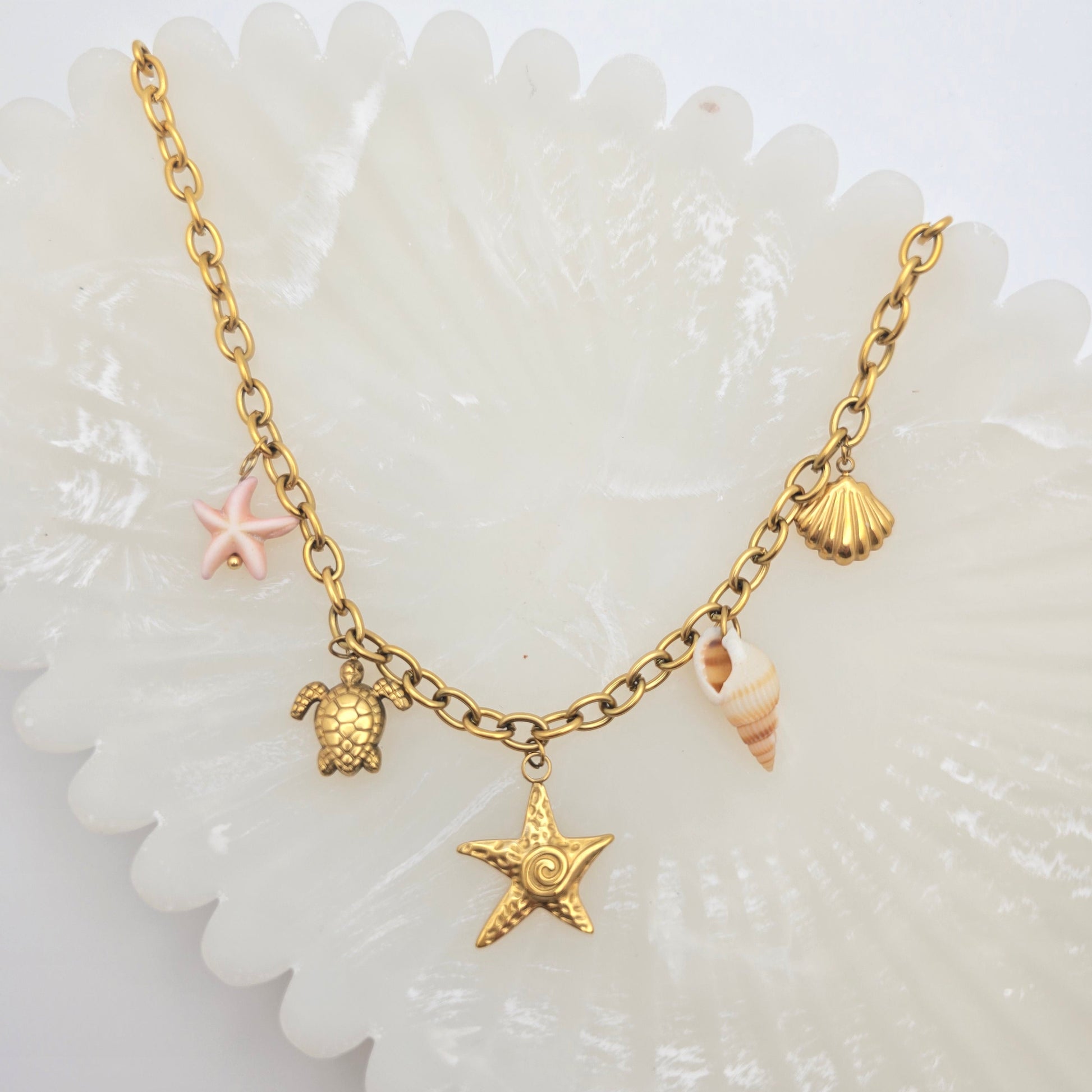 gold charm necklace starfish beach jewelry waterproof