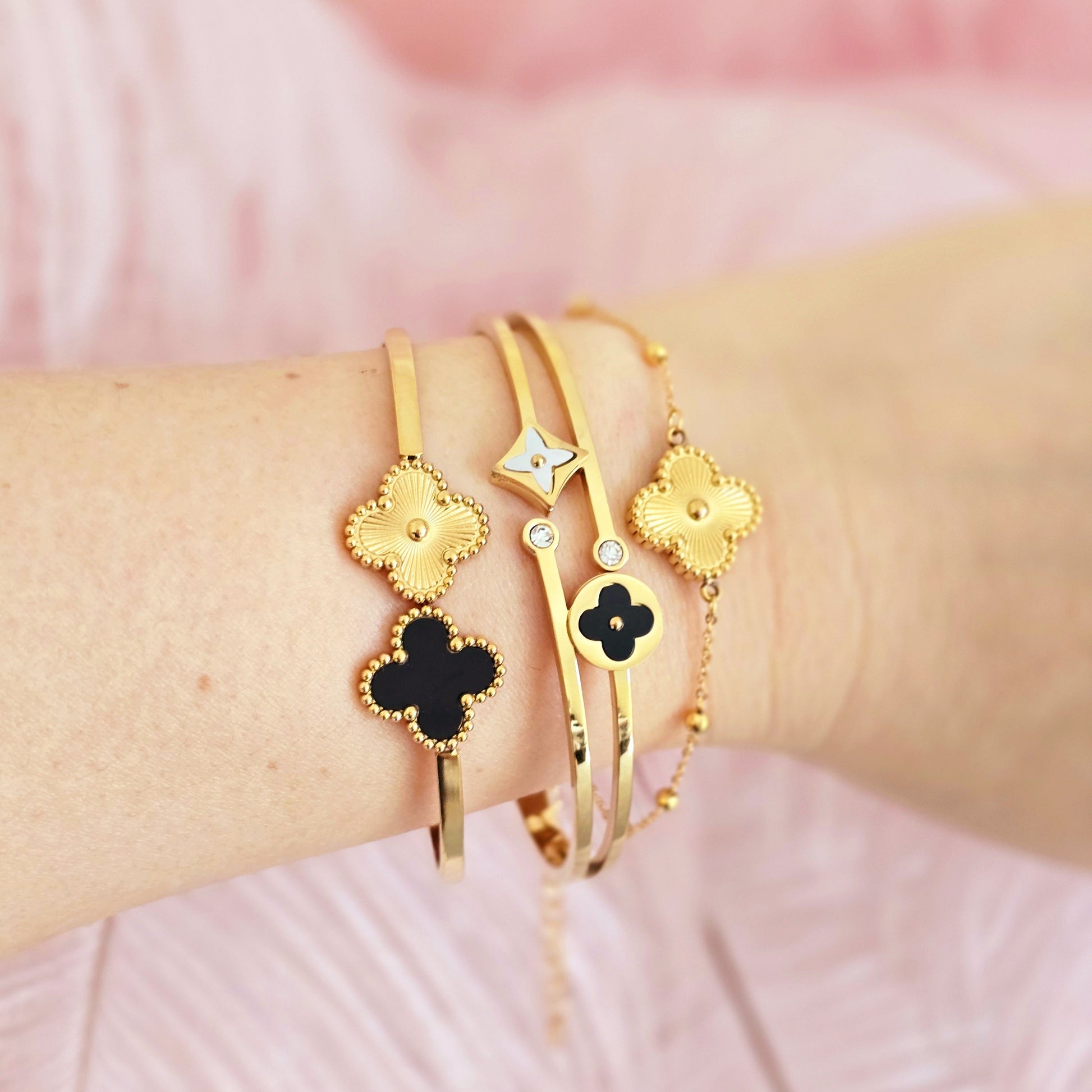 clover bangle bracelet gold van cleef dupe stackable