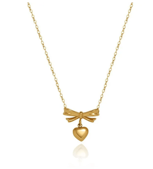 cute gold bow heart necklace dainty