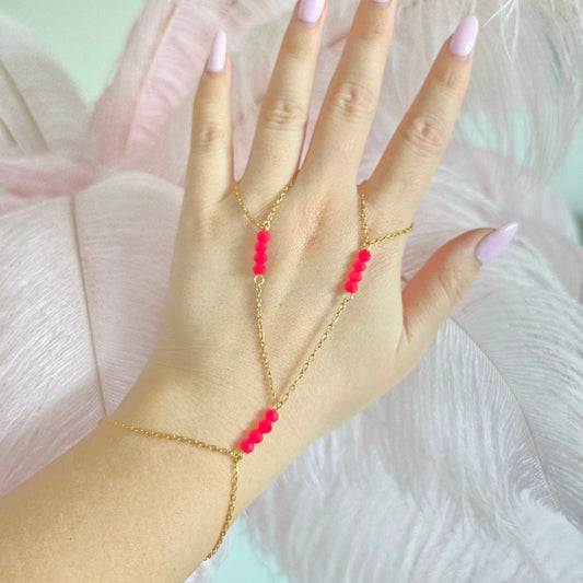 dainty red hand chain holiday jewelry