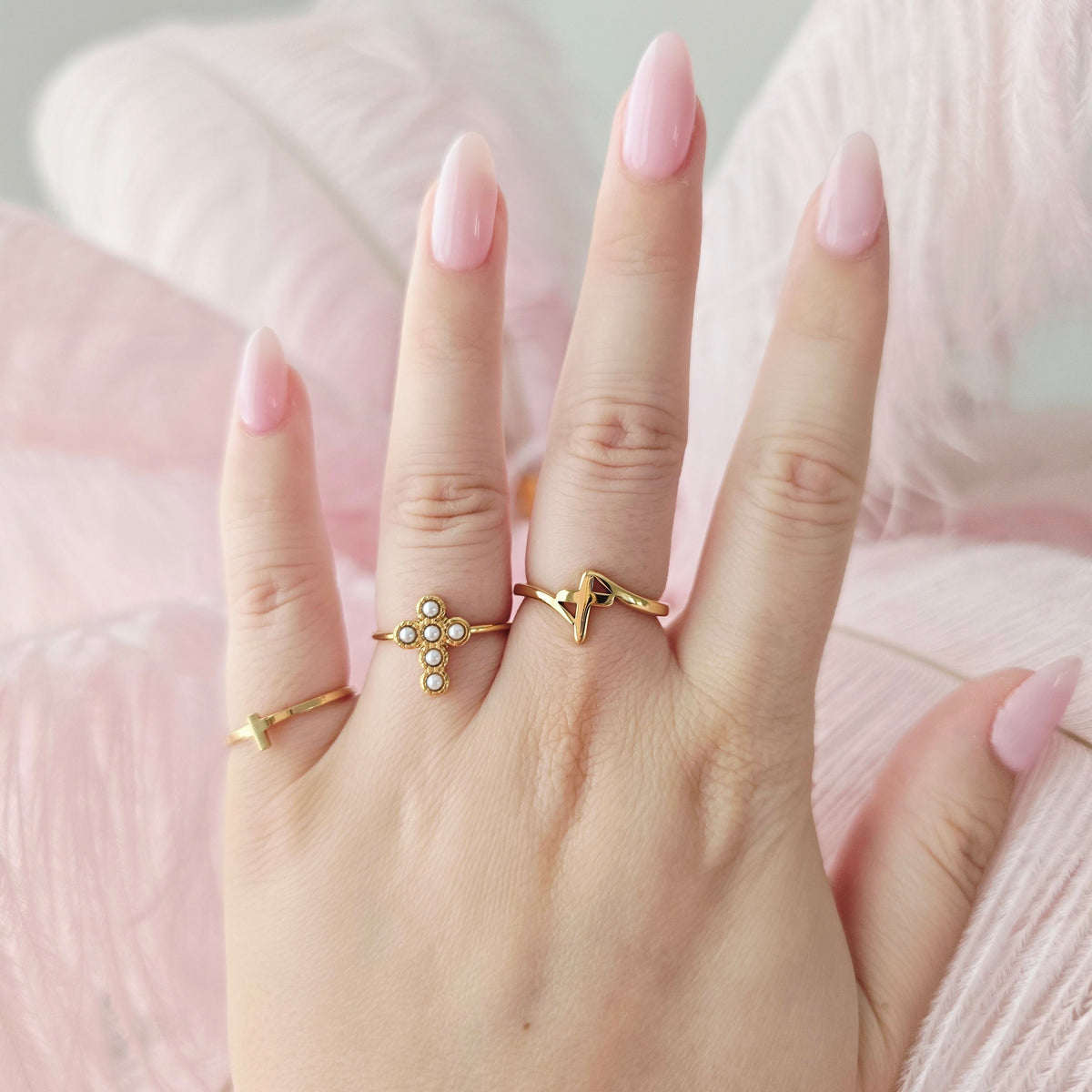 dainty gold cross rings