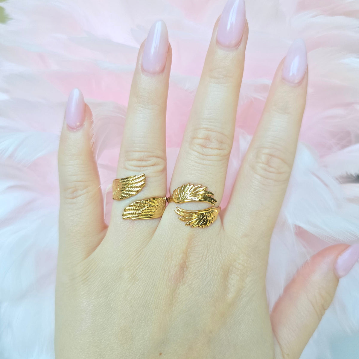 dainty waterproof angel wings rings