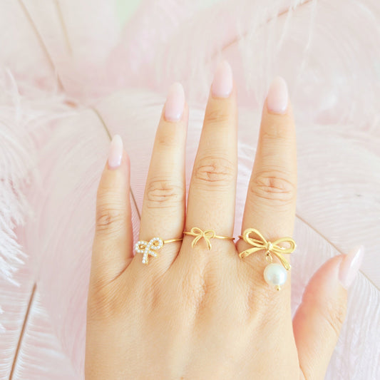 dainty gold bow rings stackable cute
