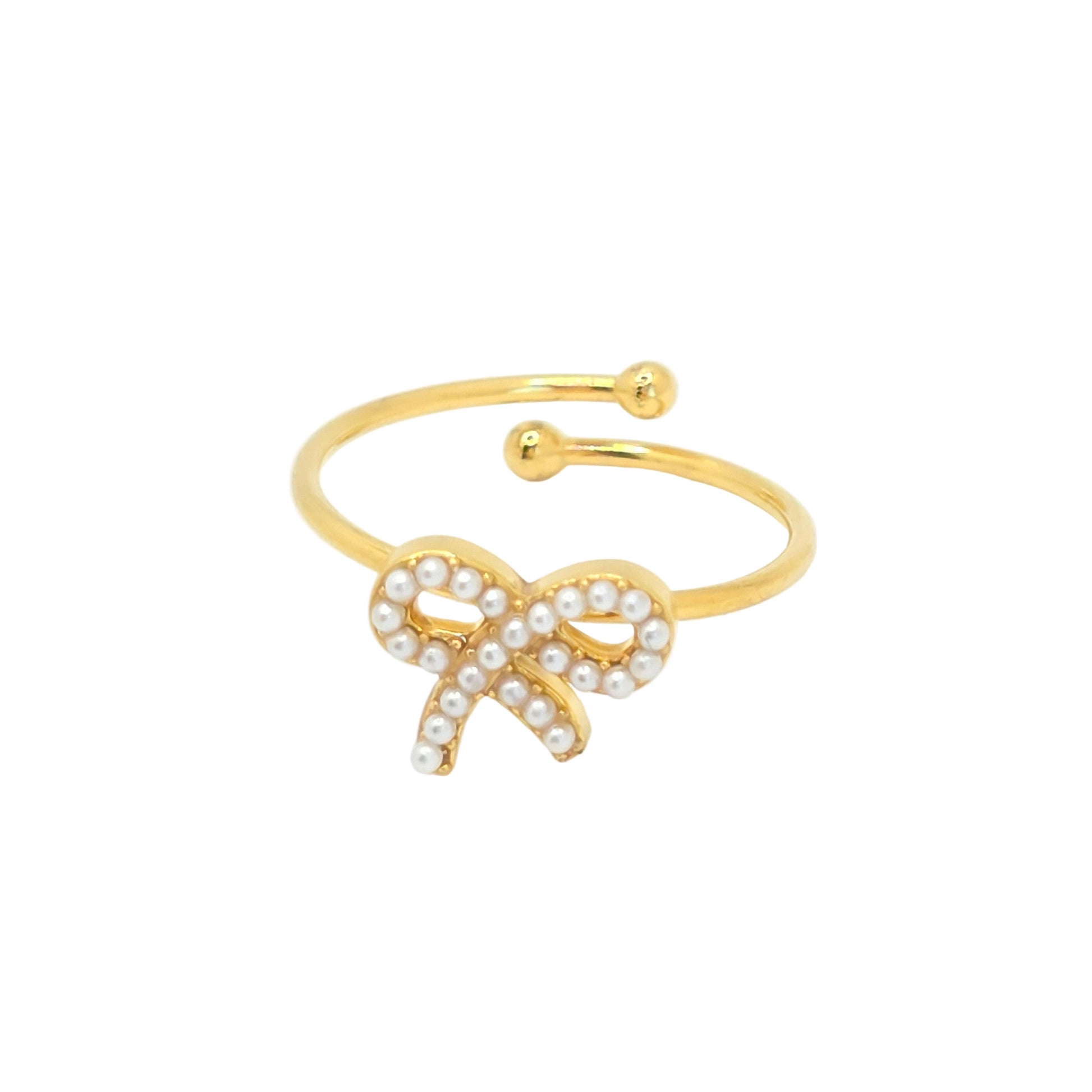 tiny delicate stackable bow pearl ring cute